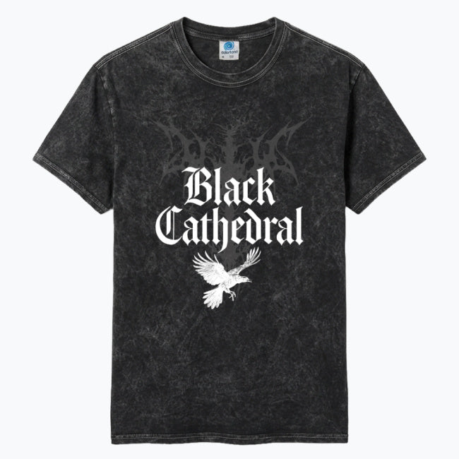 Gotisches Unisex-T-Shirt Mineral Wash Black Cathedral I – The Raven’s Call