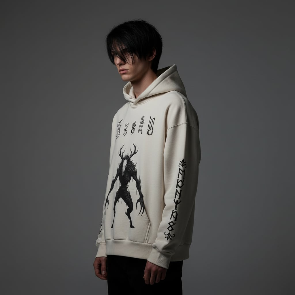 Beiger Slavic-Goth Leshy Master Dark Forest Hoodie