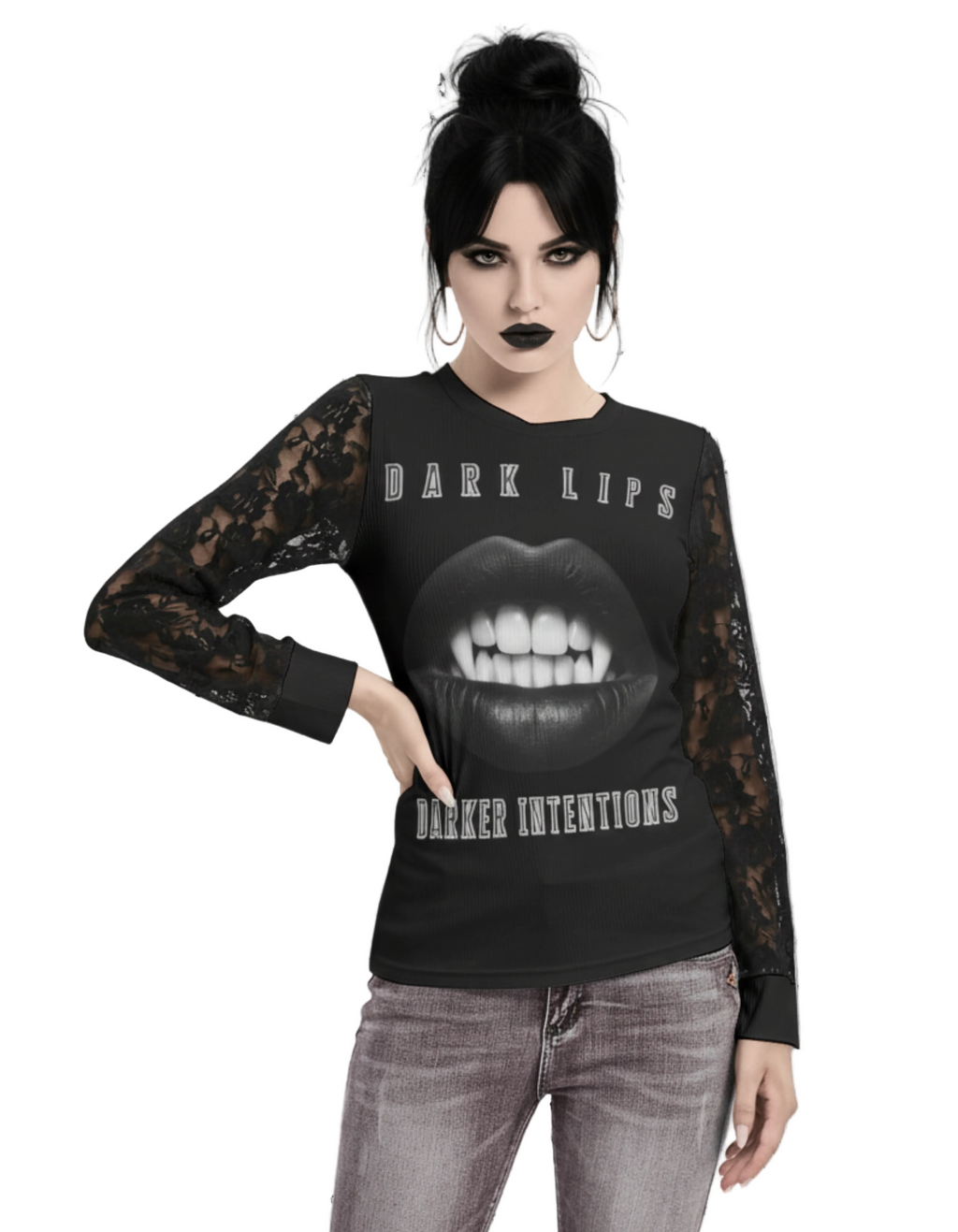 Gotisches Mesh-Shirt Dark Lips Darker Intention
