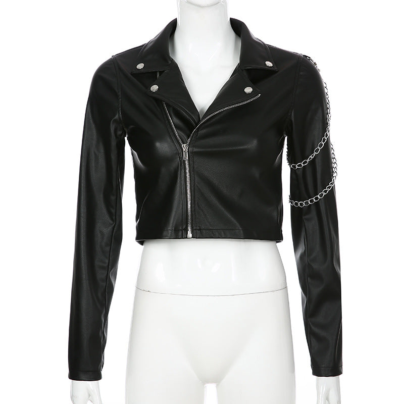 Heavy-Metal-Damenlederjacke kurz – Basic Metal Armor