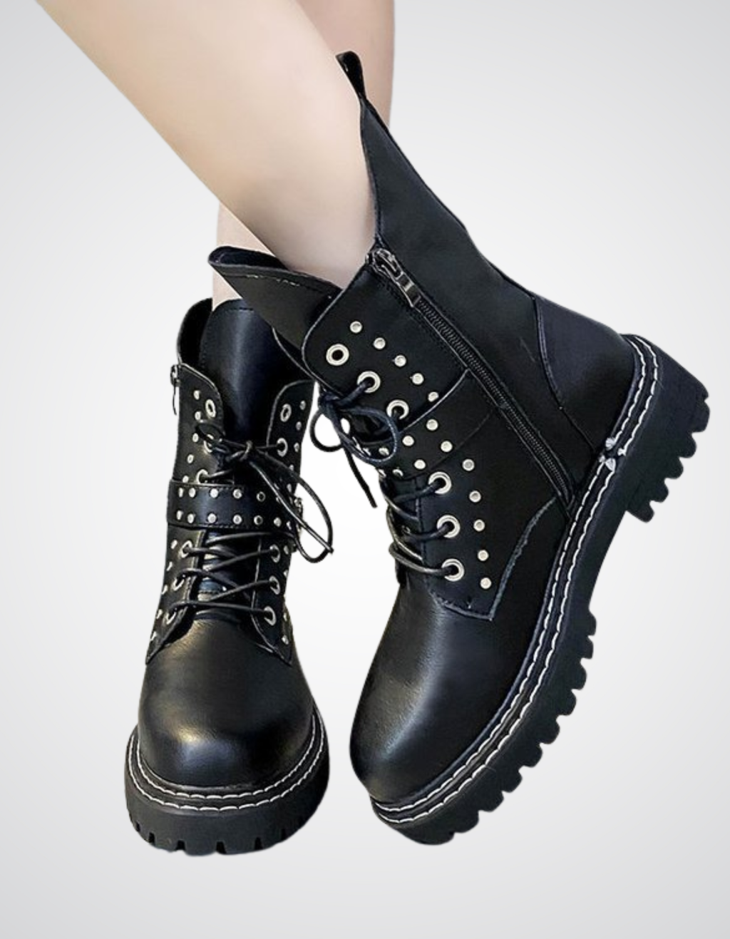 Damen Black Metal Stiefel Dark Goth Knight