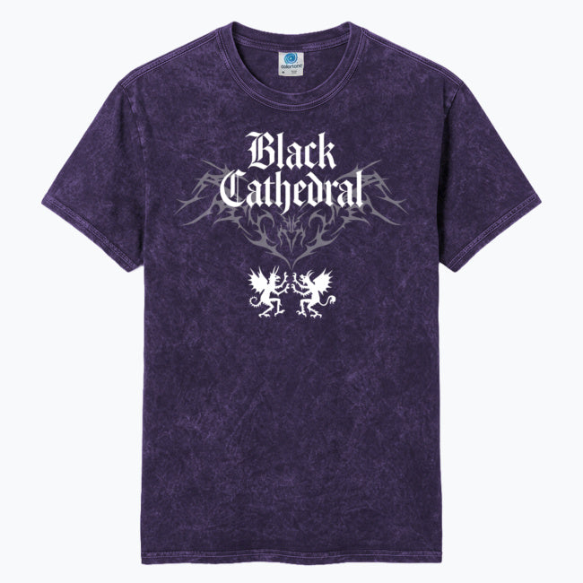 Gotisches Vintage-Washed-T-Shirt | Black Cathedral Devil Crest | Gothic Darkwear T-Shirt 100% Baumwolle