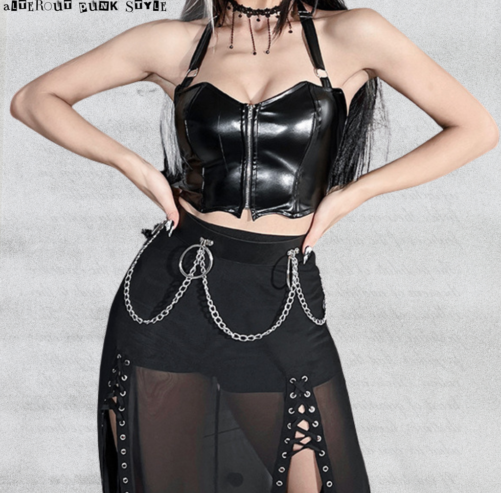Top Punk Black Leather Rebel