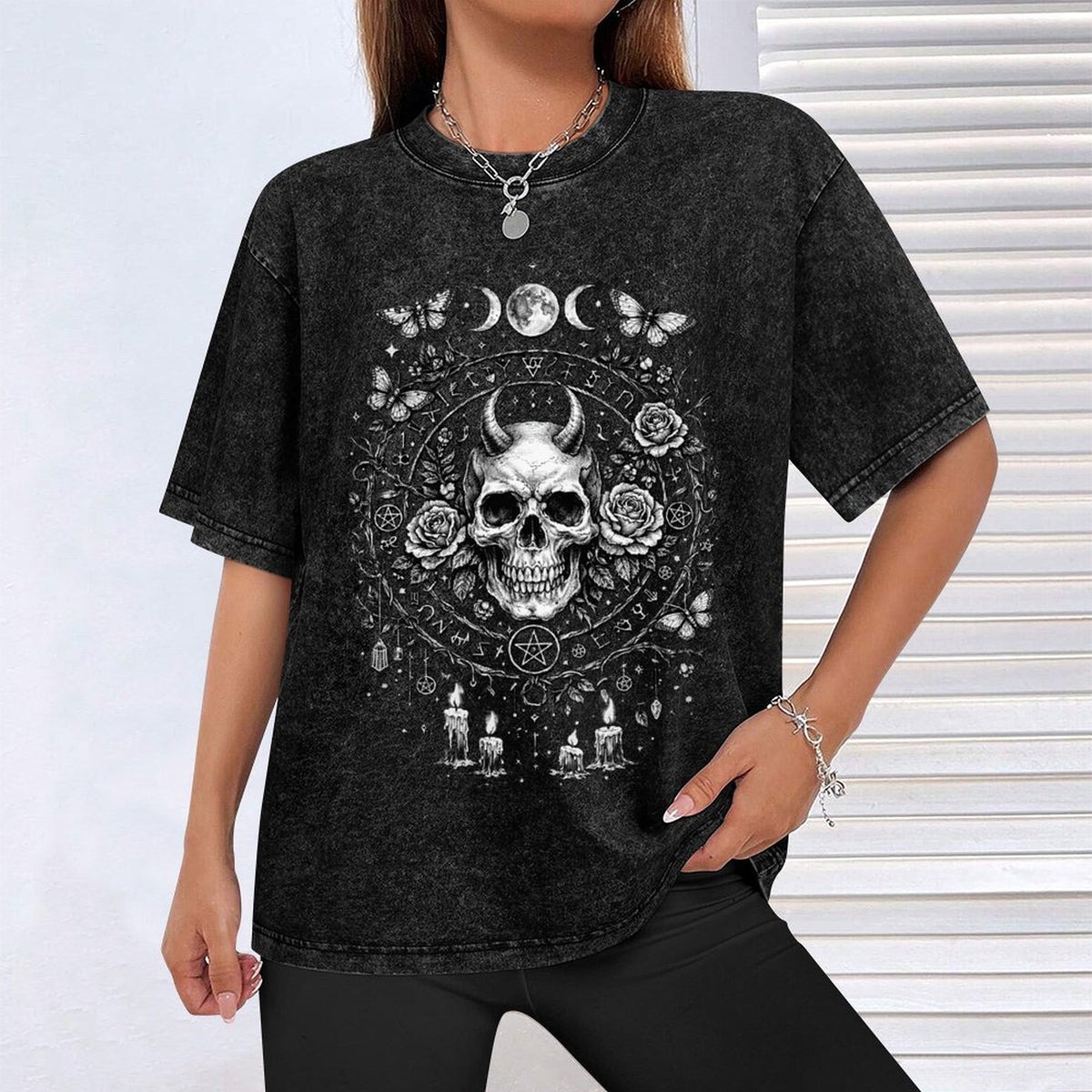 Wicca-Damen-T-Shirt Gothic | Witch Table Ritual 100% Baumwolle