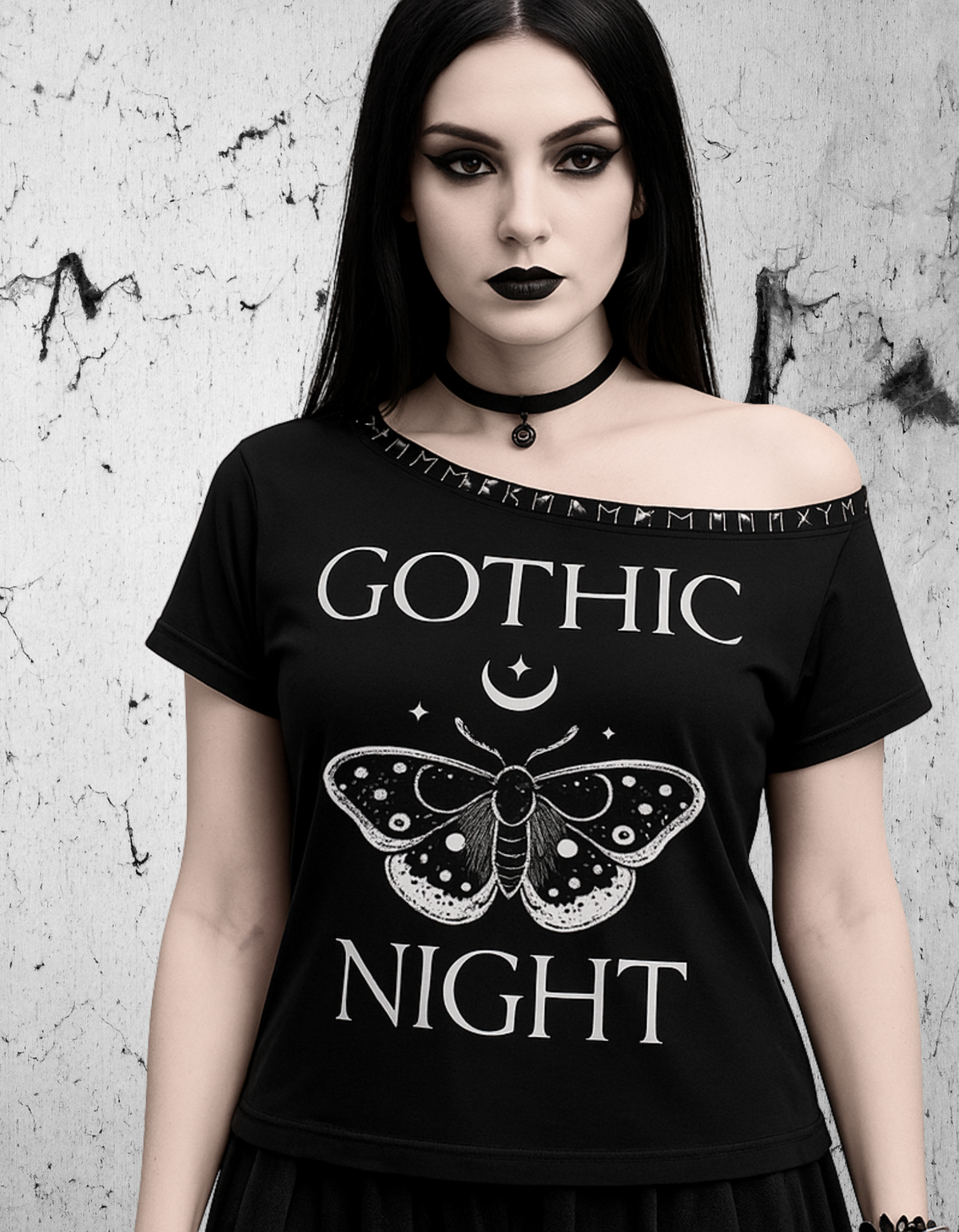 Gotisches Damen-Shirt mit schulterfreiem Ausschnitt Gothic Night