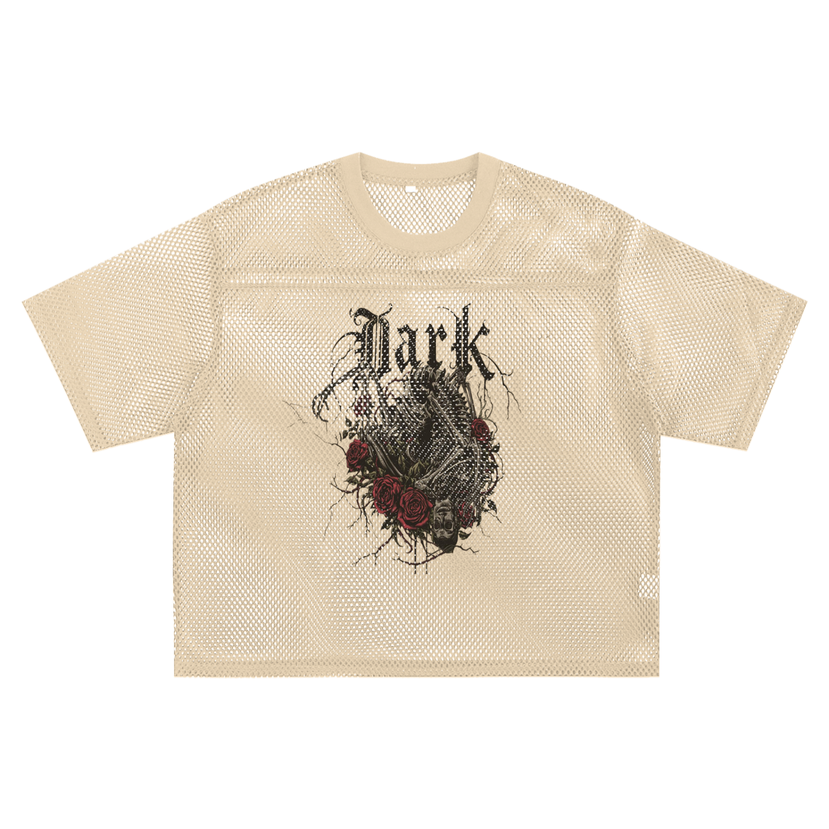 Mesh-Shirt Grunge Goth Dark Rose – Oversize Streetwear | Netz-T-Shirt mit Totenkopf | Alt Aesthetic