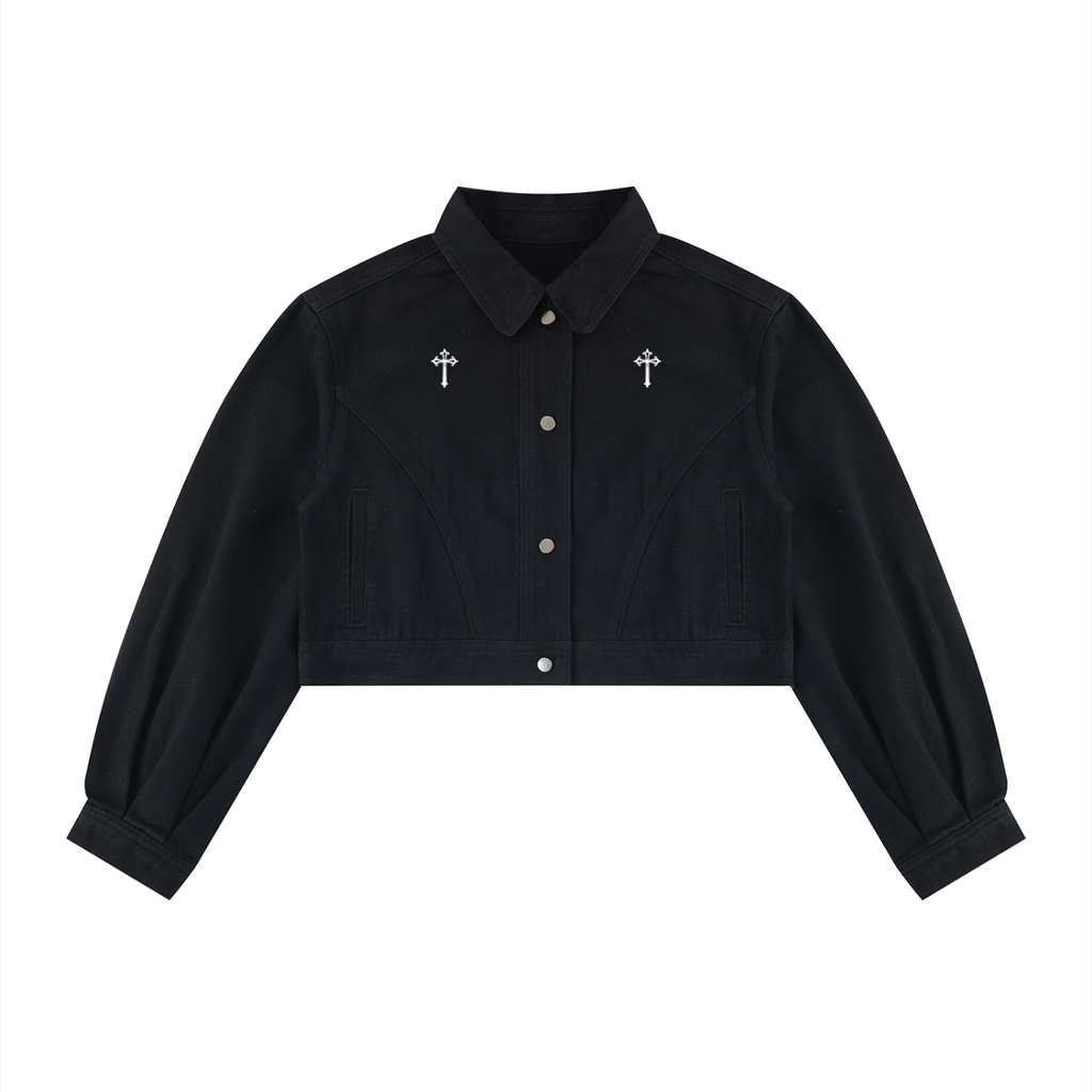 Damen Gothic Jeansjacke Cropped – NIGHTCRAWLER | 100 % Baumwolle, 420 GSM