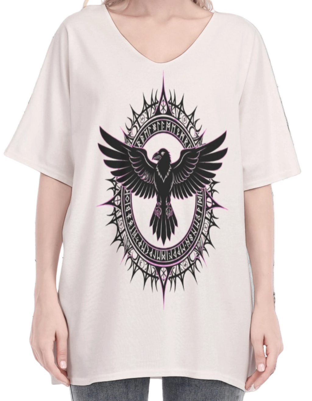 Damen-T-Shirt aus Baumwolle Gothic Raven Circle