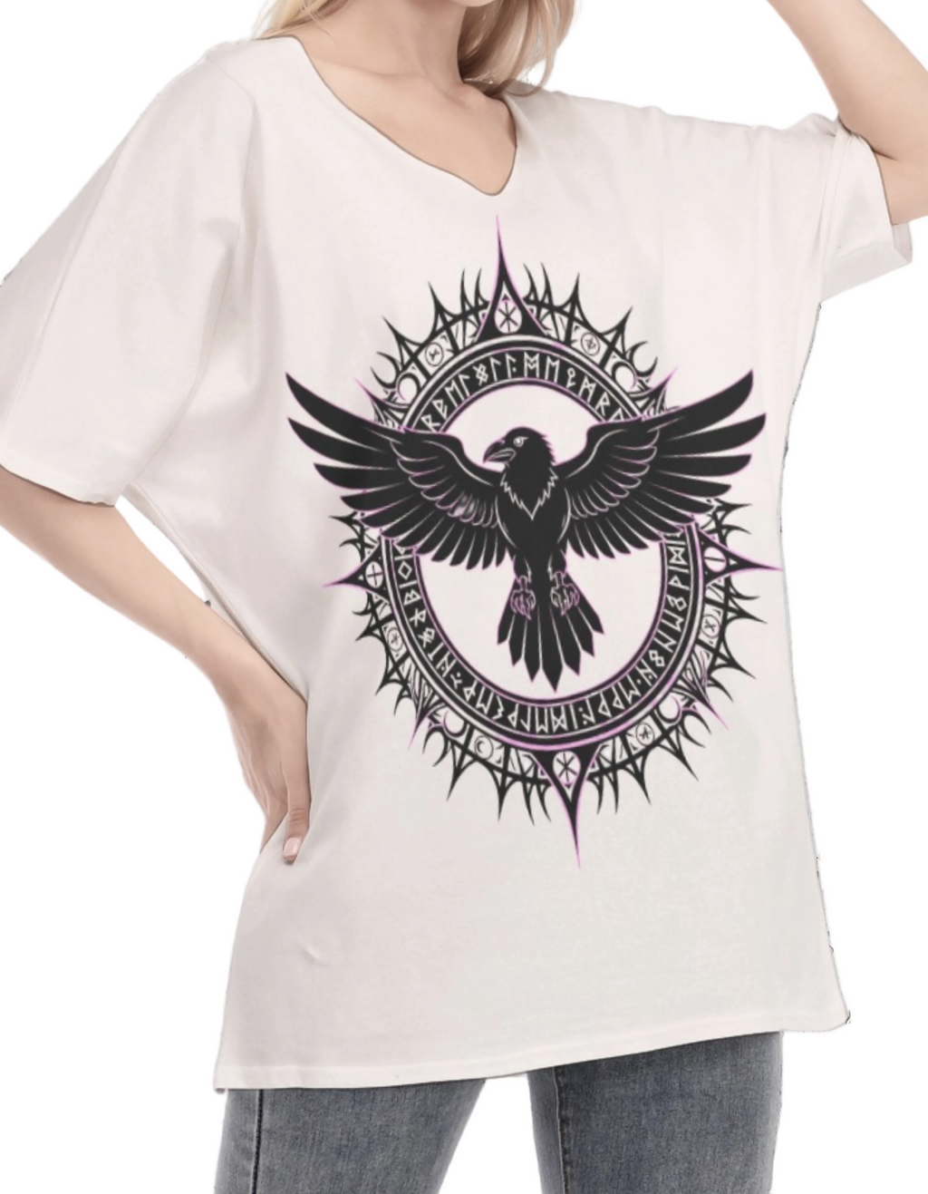 Damen-T-Shirt aus Baumwolle Gothic Raven Circle