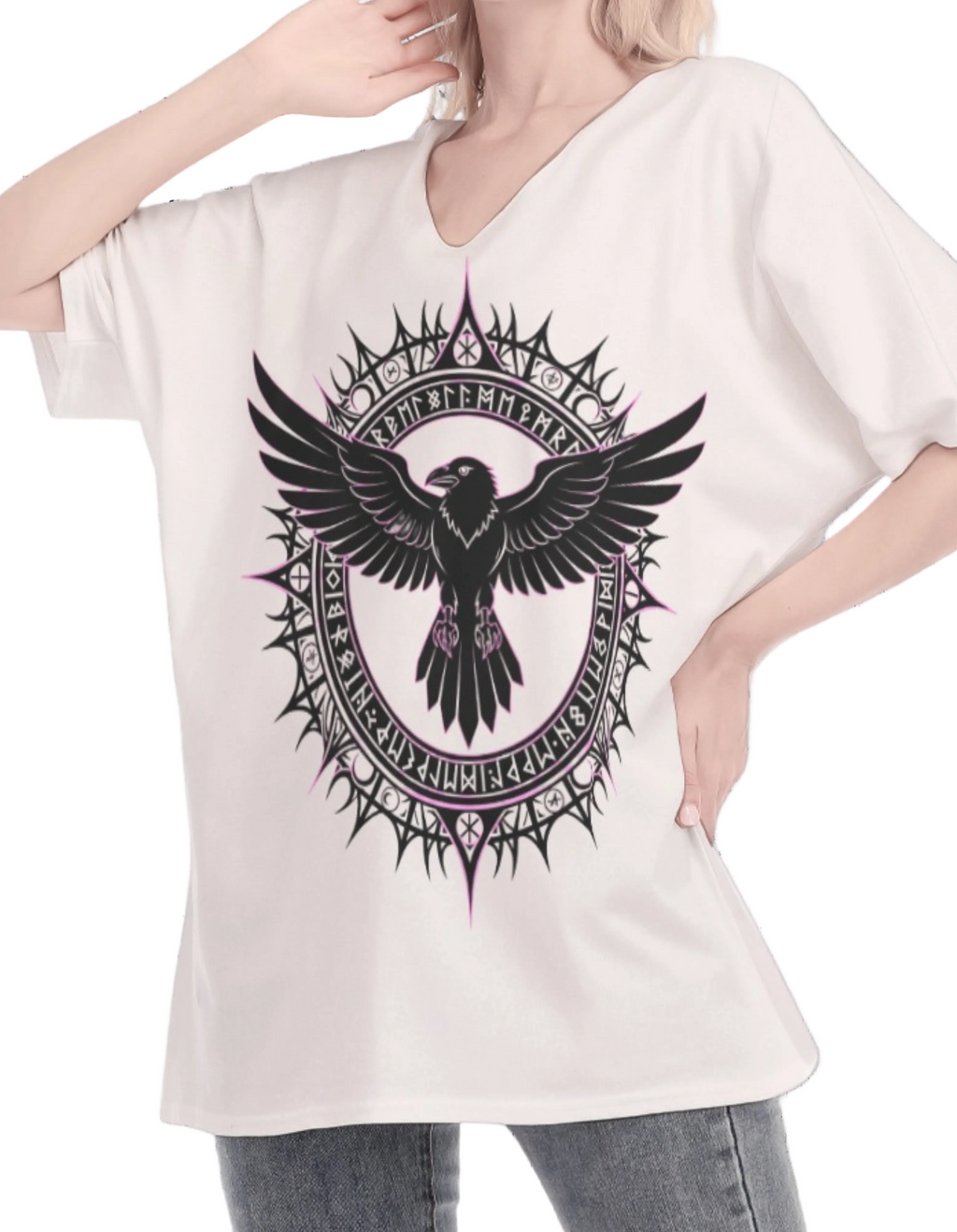Damen-T-Shirt aus Baumwolle Gothic Raven Circle