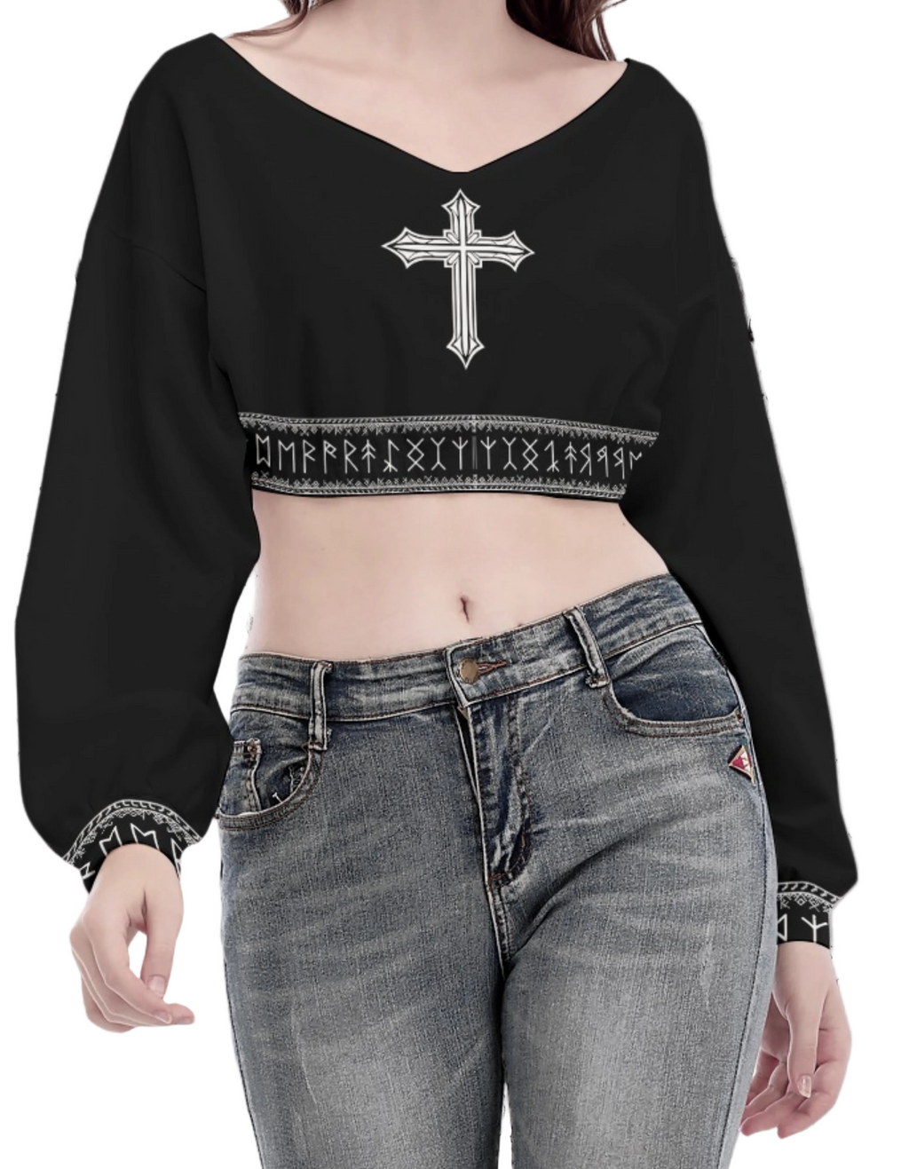 Gotisches Crop-Top mit langen Puffärmeln
