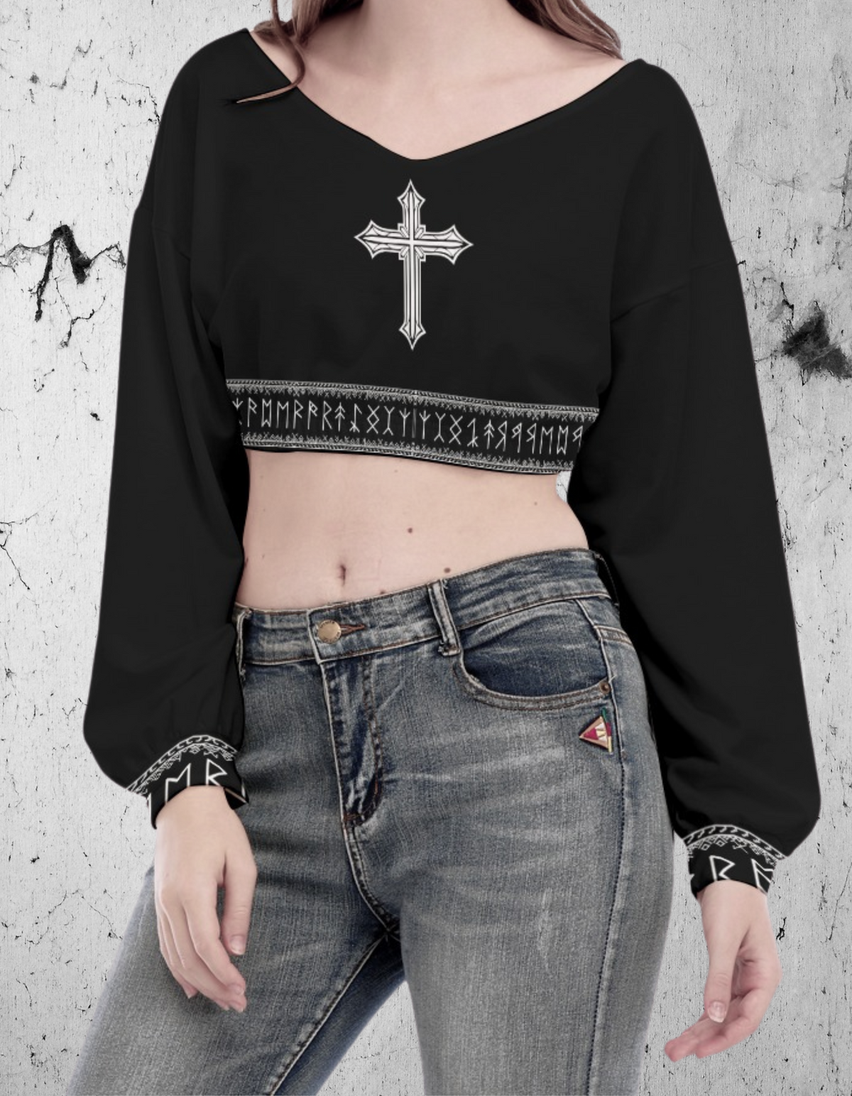 Gotisches Crop-Top mit langen Puffärmeln