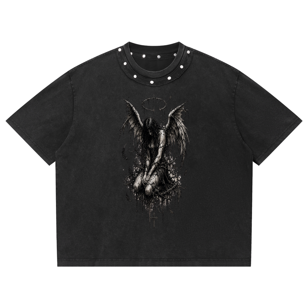 Grunge Angel Oversize Vintage Washed T-Shirt | 100% Baumwolle 285 GSM | Unisex
