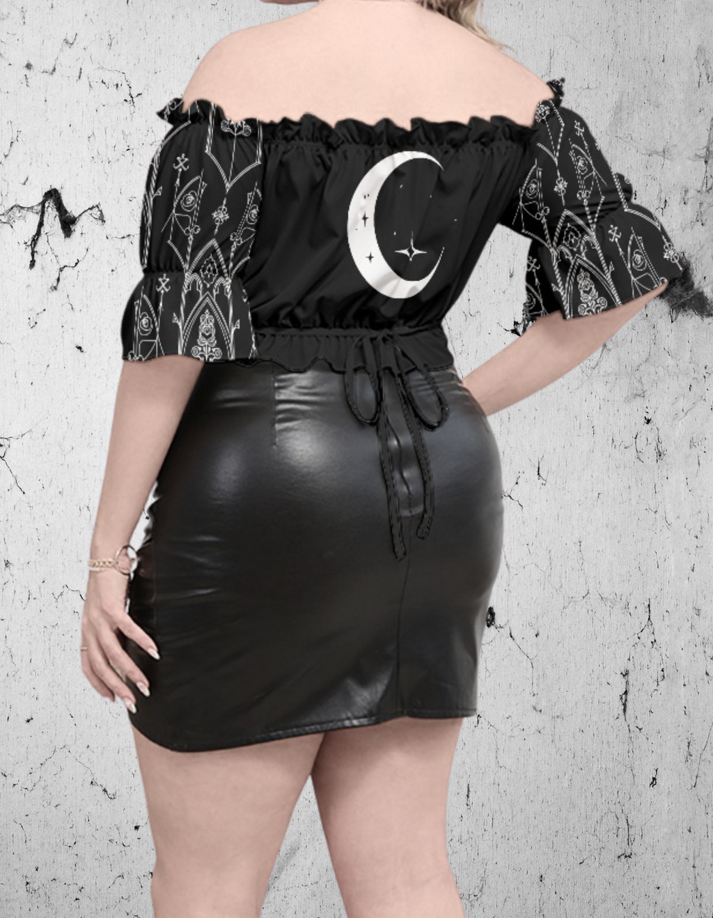 Gotisches Oberteil mit Puffärmeln Moon Spell