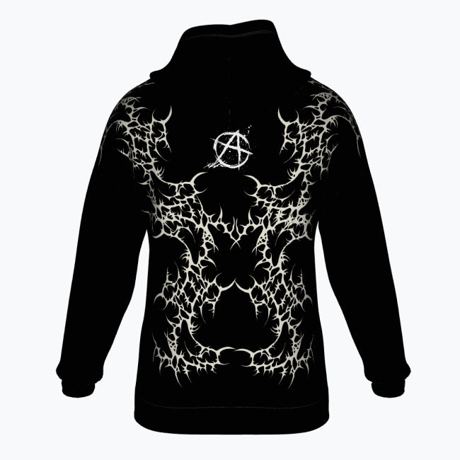 Punk Goth Oversize-Hoodie Unisex | Black Cathedral Chaos Bones Hoodie | Premium French Terry