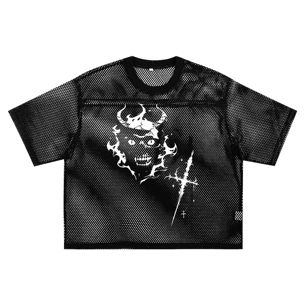 Gotisches Oversize-Mesh-Shirt | Demoncore Black – 260 GSM