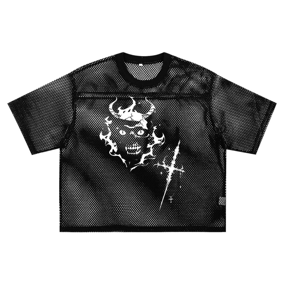 Gotisches Oversize-Mesh-Shirt | Demoncore Black – 260 GSM