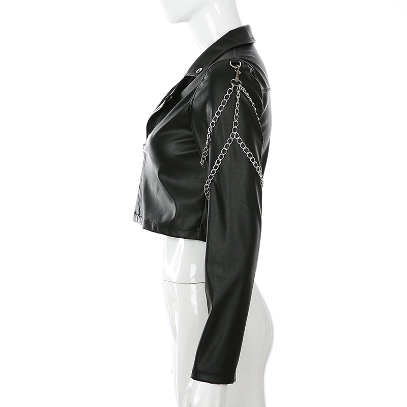 Heavy-Metal-Damenlederjacke kurz – Basic Metal Armor
