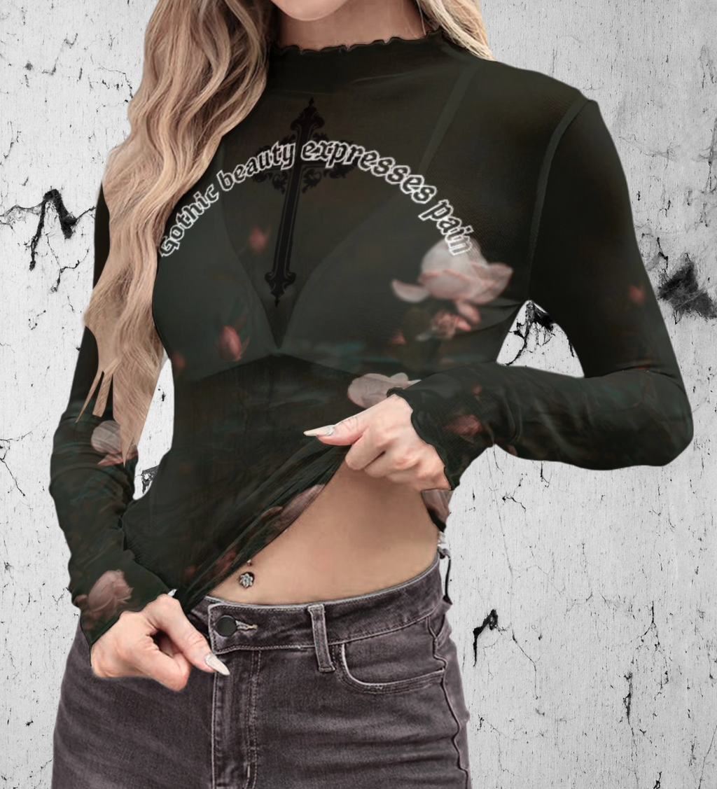 Gotisches Netzshirt Gothic Beauty Expresses Pain