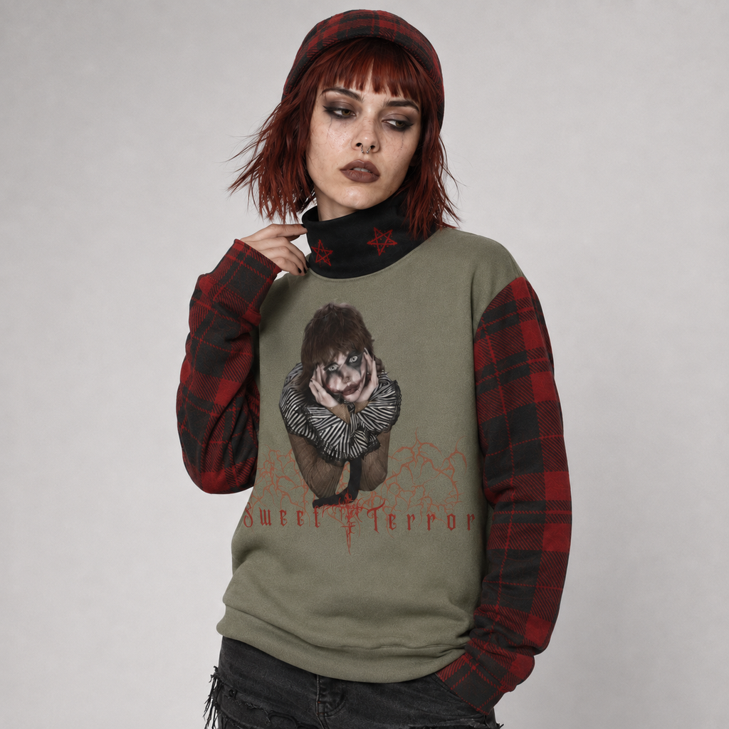 Alternativer Grunge-Pullover Sweet Terror | Red Tartan | 280 GSM