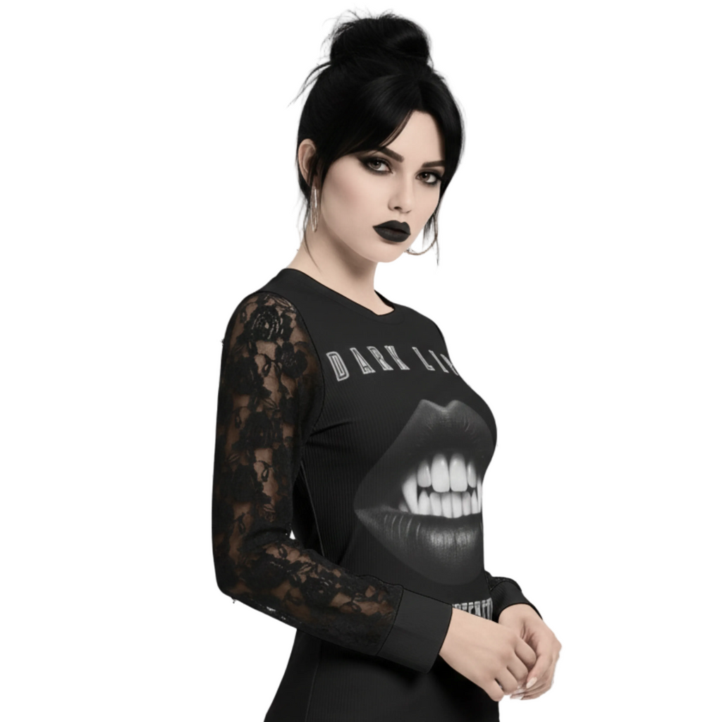 Gotisches Mesh-Shirt Dark Lips Darker Intention