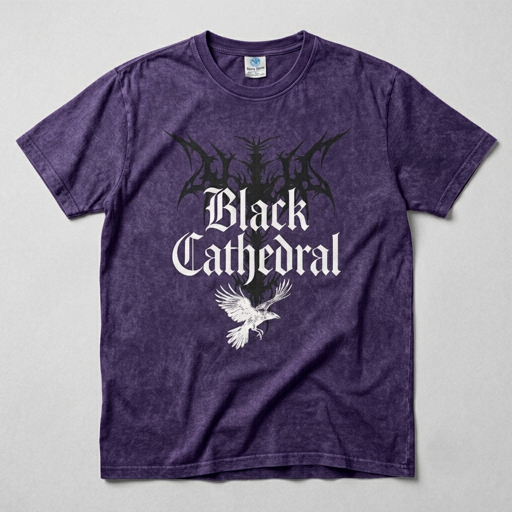 Gotisches Unisex-T-Shirt Mineral Wash Black Cathedral I – The Raven’s Call