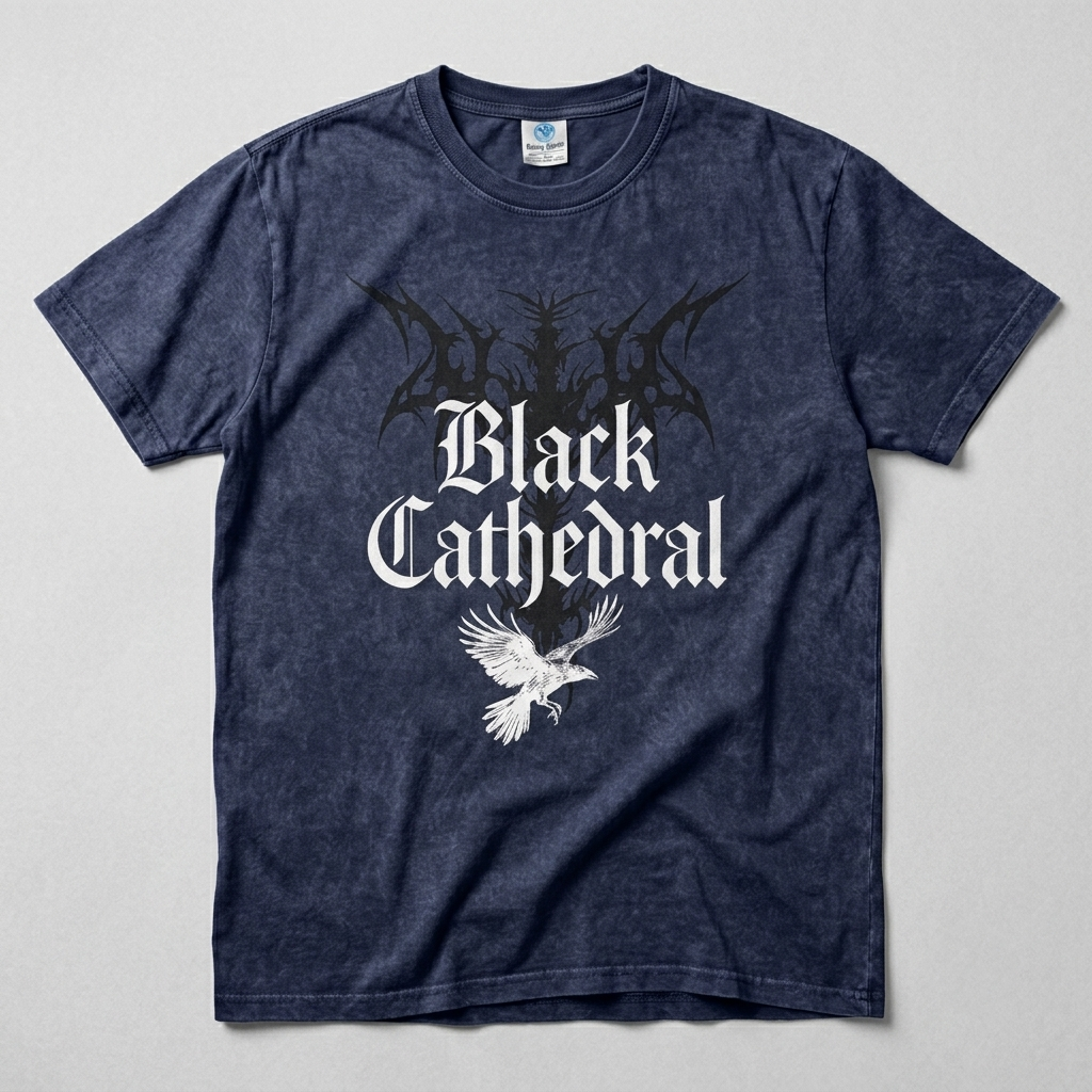 Gotisches Unisex-T-Shirt Mineral Wash Black Cathedral I – The Raven’s Call