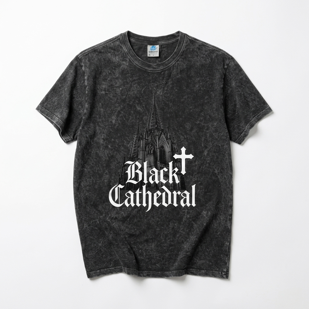 Gotisches Vintage-T-Shirt Mineral Wash | Black Cathedral Shadow I | 100 % Baumwolle