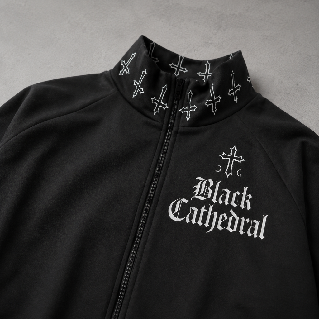 Gotische Bomberjacke Darkwear Premium | Black Cathedral II – Pain Skull Legacy | 100% Baumwolle 310 GSM