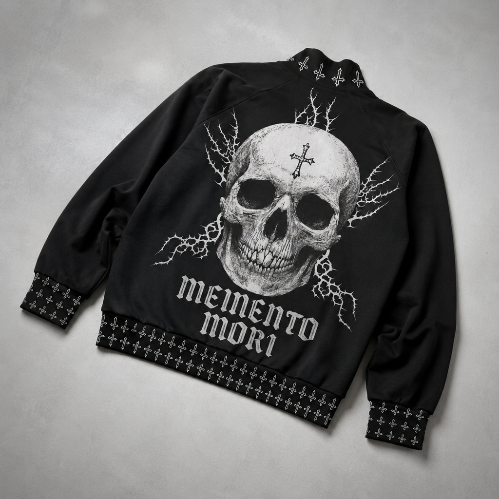Gotische Bomberjacke Darkwear Premium | Black Cathedral II – Pain Skull Legacy | 100% Baumwolle 310 GSM