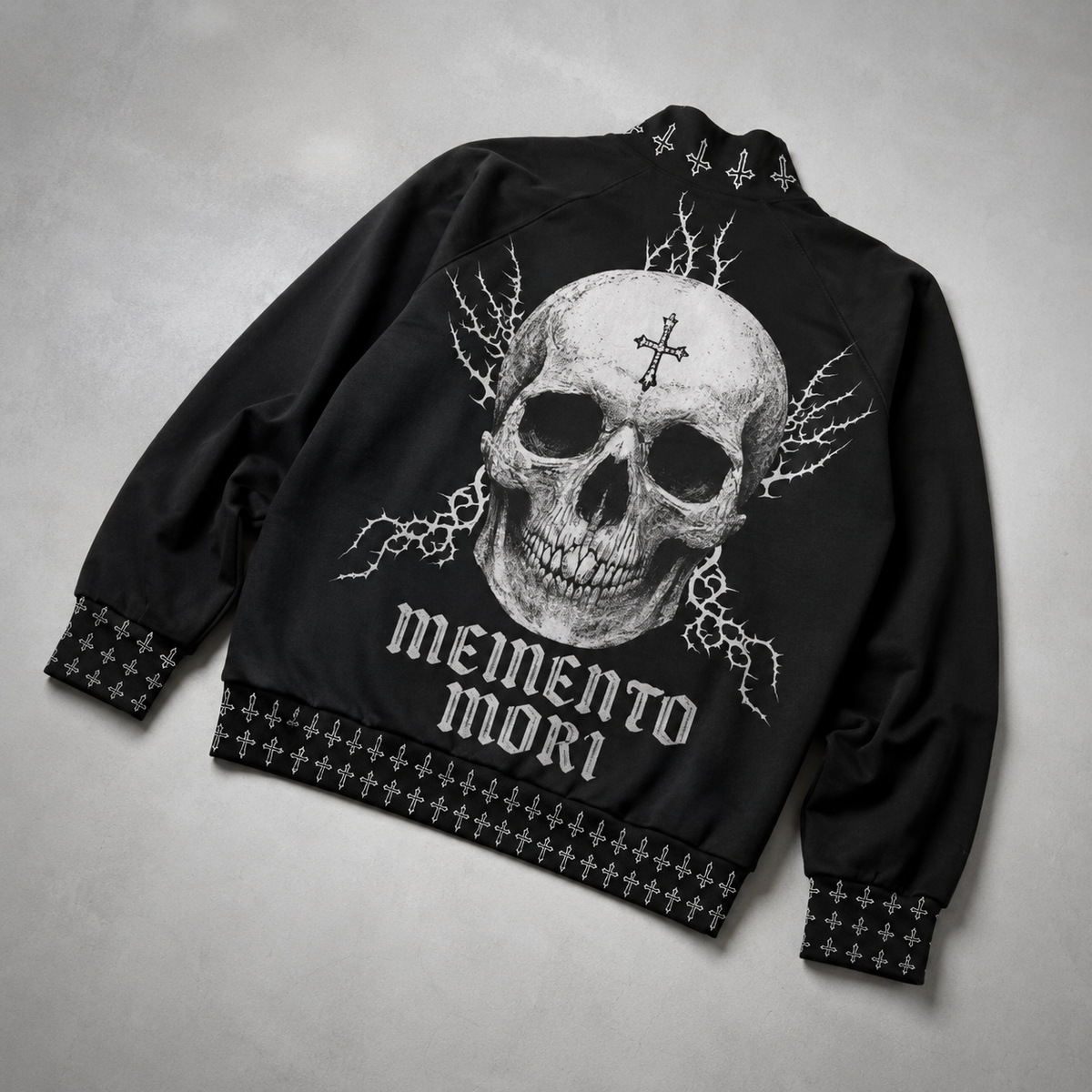 Gotische Bomberjacke Darkwear Premium | Black Cathedral II – Pain Skull Legacy | 100% Baumwolle 310 GSM