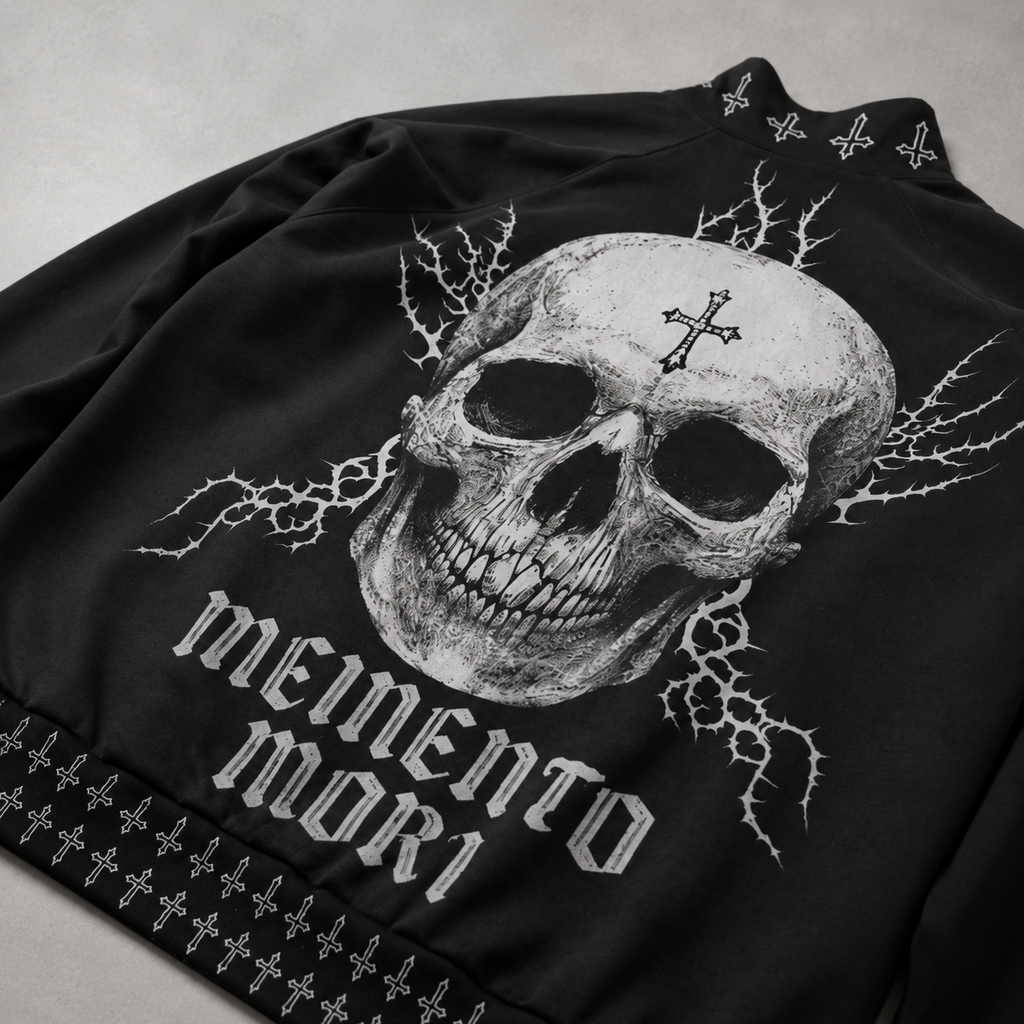 Gotische Bomberjacke Darkwear Premium | Black Cathedral II – Pain Skull Legacy | 100% Baumwolle 310 GSM