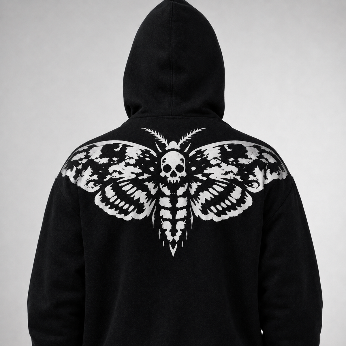 Gotischer Zip-Hoodie | Black Cathedral Death's Moth | Premium-Vollprint 280 GSM