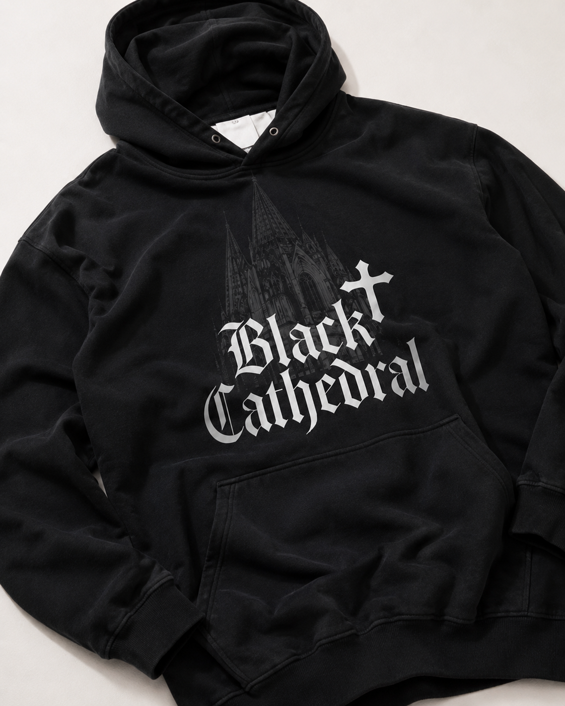 Gotischer Oversize-Hoodie aus French Terry | Black Cathedral Shadow Hoodie | Made in Poland