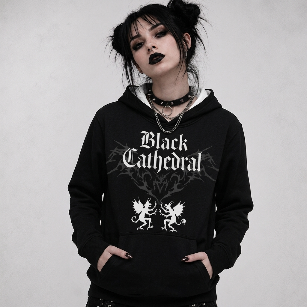 Gotisches Premium Oversize-Hoodie AOP | Black Cathedral – Devil Wings Ascension Hoodie 280 GSM