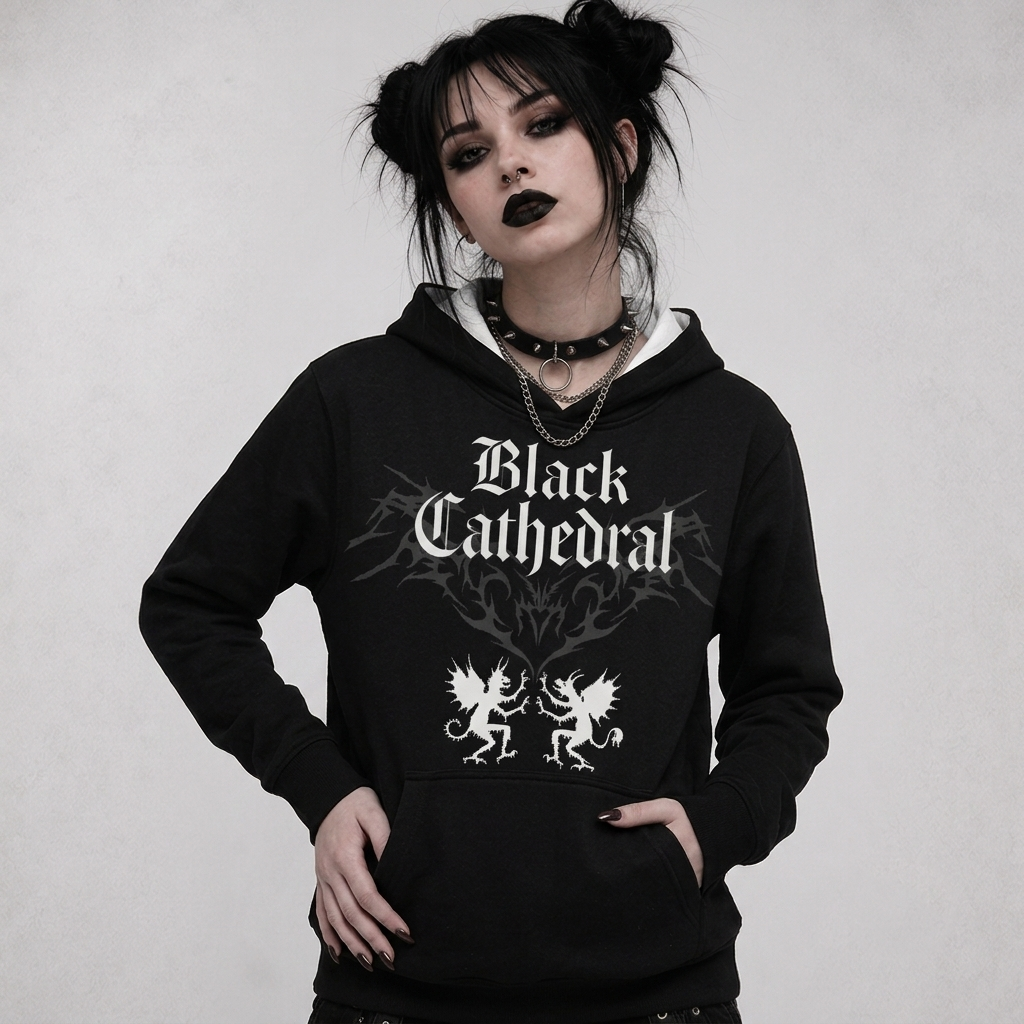 Gotisches Premium Oversize-Hoodie AOP | Black Cathedral – Devil Wings Ascension Hoodie 280 GSM