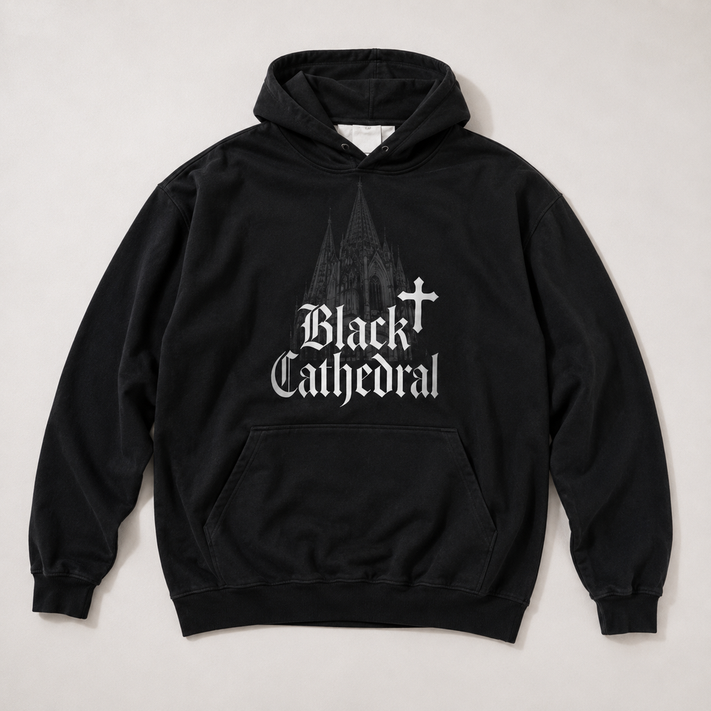 Gothic Oversize-Hoodie aus French Terry | Black Cathedral Shadow Hoodie | Made in Poland