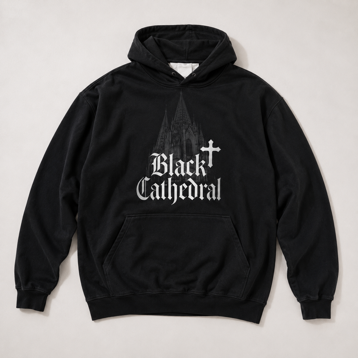 Gotischer Oversize-Hoodie aus French Terry | Black Cathedral Shadow Hoodie | Made in Poland