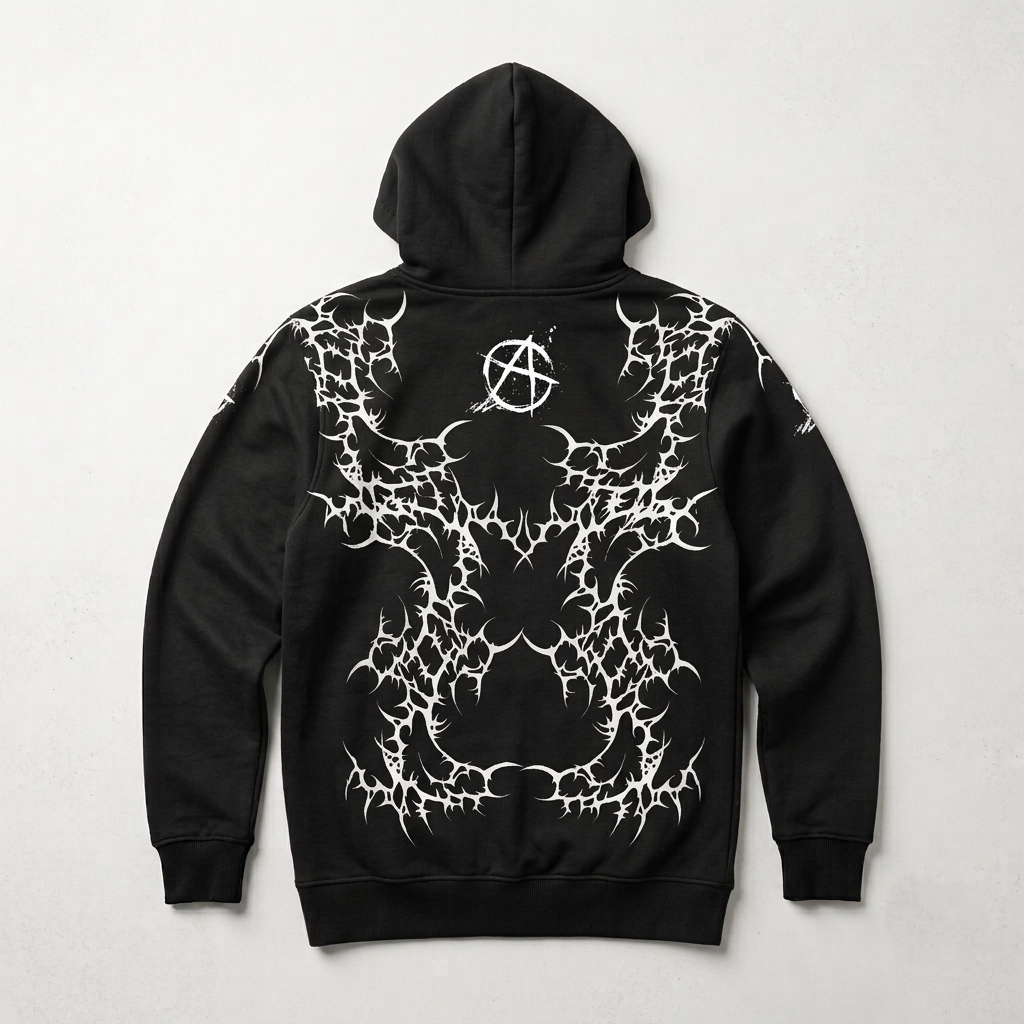 Punk Goth Oversize-Hoodie Unisex | Black Cathedral Chaos Bones Hoodie | Premium French Terry