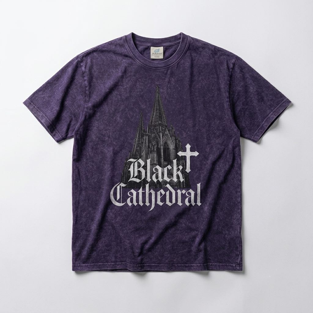 Gotisches Vintage-T-Shirt Mineral Wash | Black Cathedral Shadow I | 100 % Baumwolle