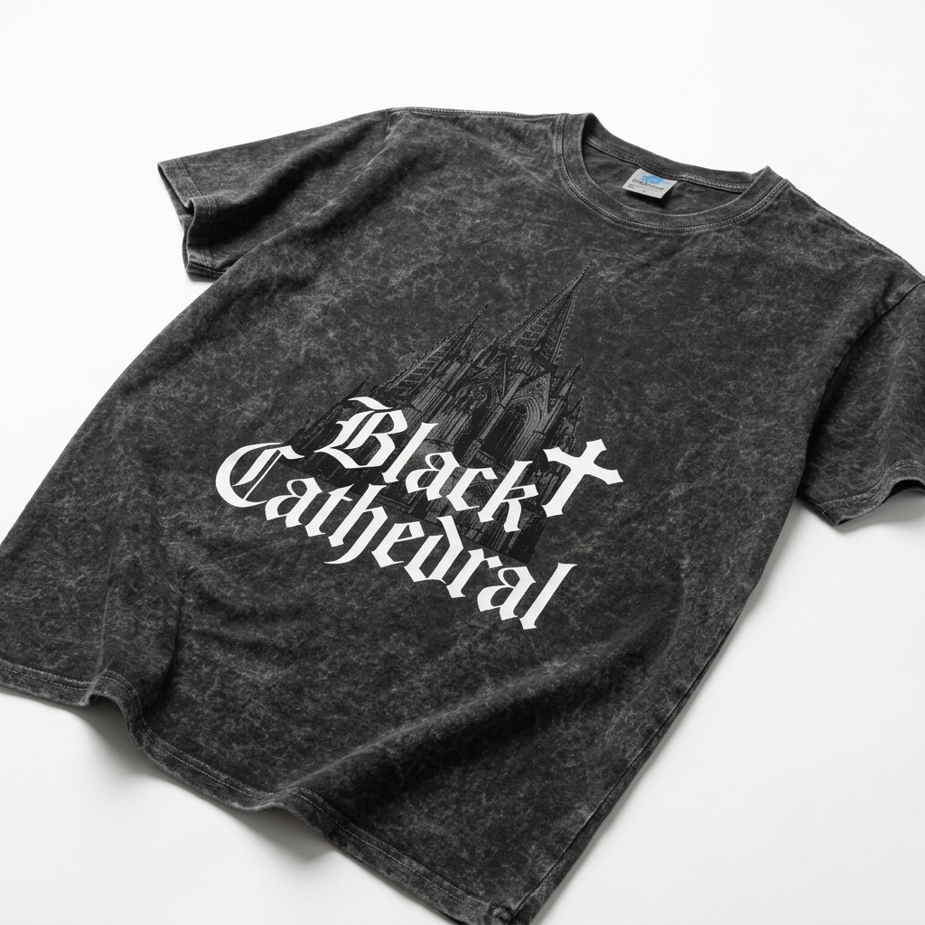 Gotisches Vintage-T-Shirt Mineral Wash | Black Cathedral Shadow I | 100 % Baumwolle