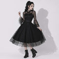Gotisches Gothabilly-Kleid „Nocturne Belle“ | Dark Pin-Up-Kleid mit Tüll und Netzstoff | Romantisches Gothic-Midikleid