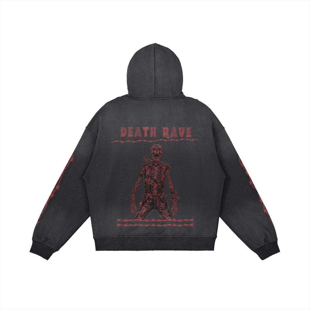 Punk Washed Hoodie Death Skeleton