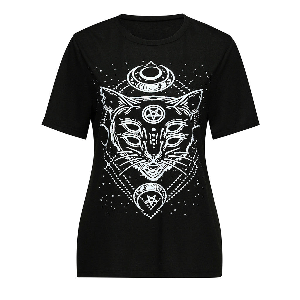 Gotycki T-shirt Okultystyczny z ezoterycznym kotem 