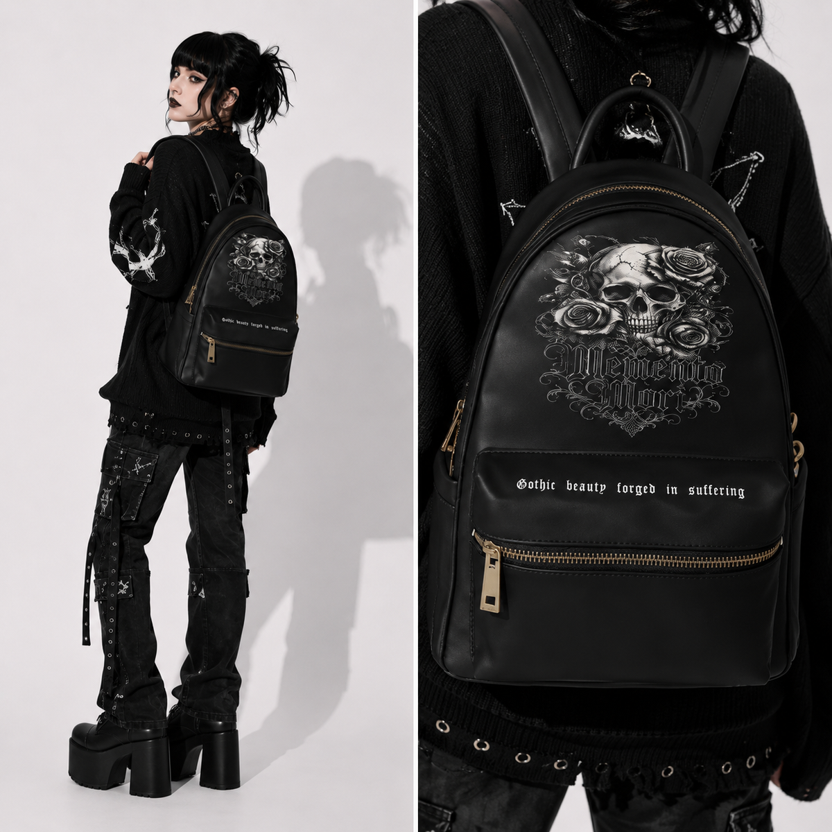 Gotischer Memento-Mori-Rucksack | Viktorianischer Darkwear-Rucksack