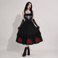 Gotisches Kleid Rose & Pain Cross | Schwarzes Kleid mit Rosen, Kreuz und Rüschen