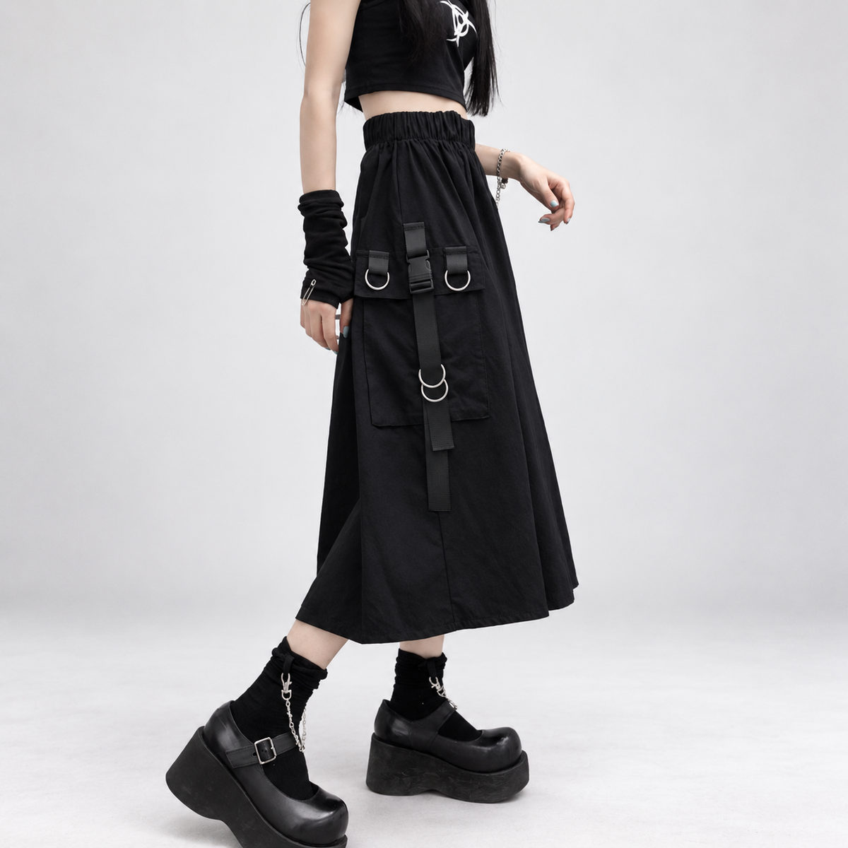 Harajuku Cybergoth Gothic-Rock mit Riemen | Cyber Witchy