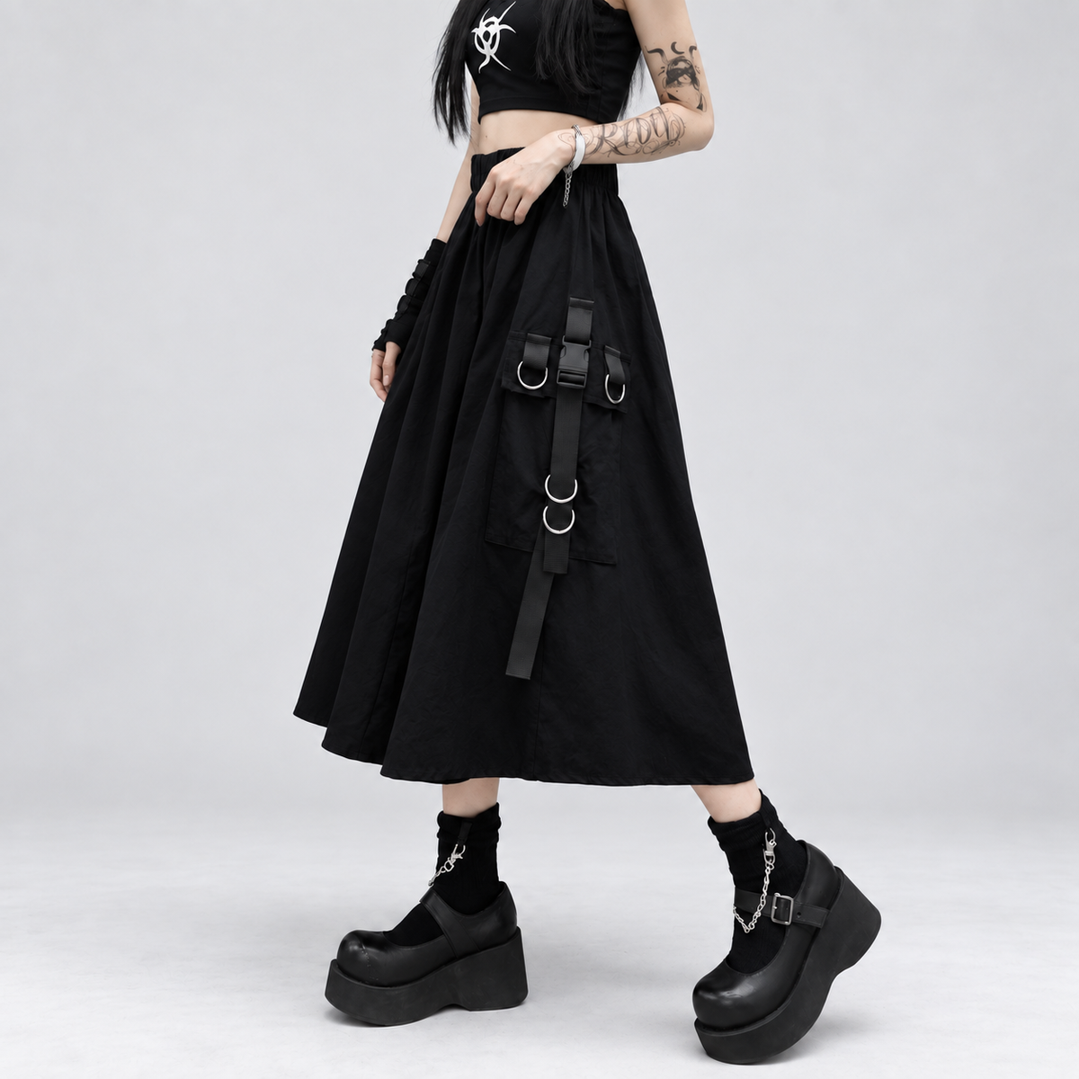 Harajuku Cybergoth Gothic-Rock mit Riemen | Cyber Witchy