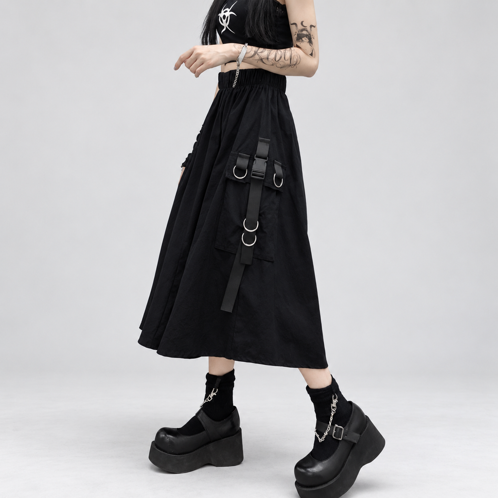 Harajuku Cybergoth Gothic-Rock mit Riemen | Cyber Witchy