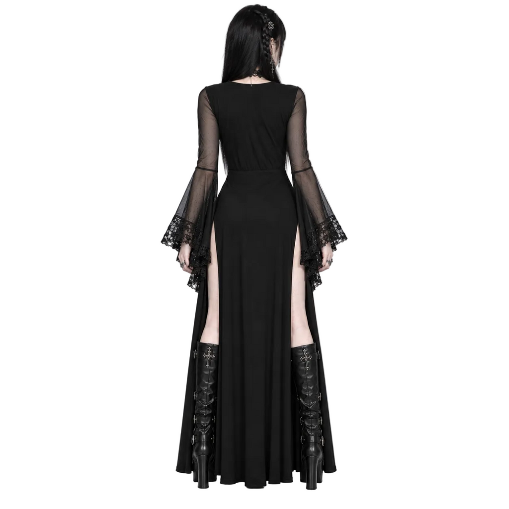 Gotisches Maxikleid mit Schlitzen und Spitzenärmeln | Fairy Gothic